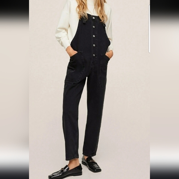 Mango Pants - Mango Long Denim Dungarees Black S